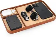 SENEN Leather Tray, Stylish and Organized Multifunctional Tray, for Table Entryway, Premium PU Leather, Catchall Tray for Keys, Watch, Wallet, Jewelry, and More (Brown Frame)