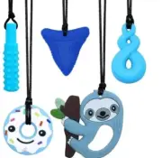 Brand NEW sealed 5 Pack Blue Sensory Teether Chew Necklaces Pack