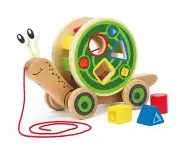 Hape Walk A Long Snail Wooden Push Pull Shape Sorting Toy for Toddlers
