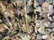 6 Dining Room Drapes FOR XMAS Celadon Grape Vines Black w GOLD TASSEL TRIM