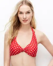 Ann Taylor Red White Polka Dot Halter Tie Twisted Front Lined Swim Bikini Top M