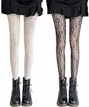 [MOSIERRY] Fishnet Tights Black Tights Pattern Women's Tights Lace Black Sexy High Stockings, Florid, One size