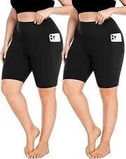 FULLSOFT Plus Size Biker Shorts for Women-High Waist X-Large-4X Tummy Control with Pockets Workout Shorts for Yoga, 1-2black, X-Large Plus Short