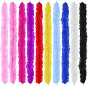 Dqwtb 10 pcs Feather Boas Artificial Fluffy Boas 6.6ft Colorful Feather Boas Rainbow Feather Scarf for Women Girls Costume Christmas Birthday Wedding Halloween Party Bulk