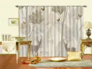 Two Deer Relaxing Wood 3D Curtains Blockout Photo Printing Curtains Drape Fabric