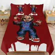 a1608 Chucky Horror Movie Duvet Cover Set, 3 Piece Bedding Set 86x70" Double Sided Printing Decorative Comforter Cover Set (1 Duvet Cover + 2 Pillow S