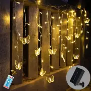 Butterfly Solar Lights Outdoor 13ft LED Fairy Curtain Light with Remote, USB ...