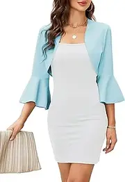 [JoyJoy] Bolero Cardigans for Women, 3/4 Sleeve Open Front Cropped Cardigan Soft Knit Bolero Shrug Jackets for Evening Dresses