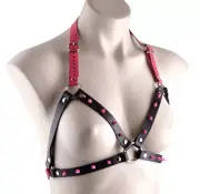 BLACK & HOT PINK LIMITED EDT Spiked Dominatrix Leather Bra Harness Har19blkPnk