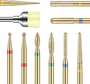 Cuticle Diamond Nail Drill Bits: 10pcs 3/32" Nail Bits Kit for Nail Drill E-File for Acrylic Gel Manicure Pedicure - Salon & Home Nail Care Tools Gold