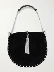 [Isabel Marant] Isabel Marant - Oskan Leather-trimmed Tasseled Studded Suede Shoulder Bag - Black - One size One size Black