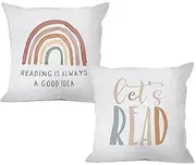 MIXDING Let's Read Reading is Always a Good Idea Throw Pillow Cover Pillowcase 18x18 Inch (Set of 2) Decor, Books Inspirational Farmhouse Sofa Bed Bedroom Home Decoration