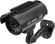 Dummy Security Fake Camera Solar Powered Waterproof with Flashing LED Light Black for Outdoor Home Surveillance