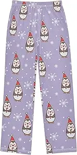 [ZZXXB] Xmas Penguin with Hat Boys Long Pants Soft Trousers Elastic Waist Kids Lounge Bottoms with Pockets S-XL