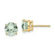 14k Yellow Gold 7mm Round Green Quartz Earrings