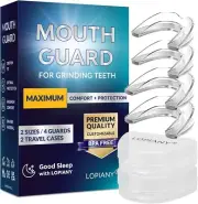 Mouth Bite Guard for Grinding Teeth 4 PACK 2 SIZES + Travel Cases: MAX Comfort