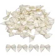 50Pcs Mini Metallic Edge Ribbon Bow 1" Flower Bows Soft Silver Edge Cream