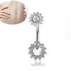 Flower Dangle Navel Belly Button Ring Barbell Crystal Piercing Body Jewelry.LR