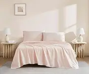 Linen Closet Luxury Cotton 144 Thread Count Organic Cotton 4-Piece Sheet Set, Queen, Light Pink