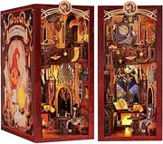CUTEBEE DIY Book Nook Kit - 3D Wooden Puzzle Miniature Dollhouse with Dust Cover, Bookshelf Insert Decor for Adults (Flame Common Room)