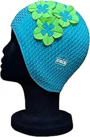 CHEX Treviso Waffle Bubble Single Colour Floral Ladies Classic Retro 3 Flower Triangle 3D Petal Art Deco Vintage Swimming Hat Swim Cap Average One Size Adults