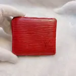 日本二手正品LOUIS VUITTON紅色水波紋方型立體零錢包 LV零錢包 LV錢包 LV皮夾 LV包VINTAGE
