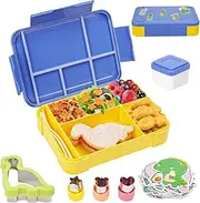 Children's Lunch Box with Compartments + 4 Sanwich Vegetable Fruit Cutters Leak-Proof Lunch Box with 6 Compartments and a Sauce Box, Bento Box BPA-Free, Perfect for Nursery School Office Carry