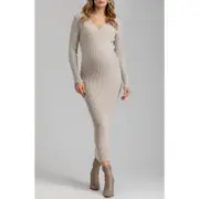 PIETRO BRUNELLI MATERNITY Rib Long Sleeve Maternity Midi Sweater Dress in Light Beige at Nordstrom, Size Medium
