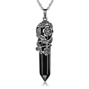 Nevenka Antique Silver Flower Wrapped Crystal Necklace-Black