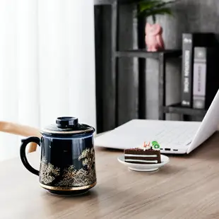 青花瓷辦公杯茶具商務陶瓷杯帶蓋大容量杯子帶把老板杯禮盒裝