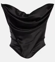 [Magda Butrym] Magda Butrym Draped silk-blend satin corset AU 14 black