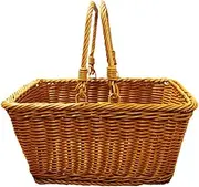 qwmvhfg, Small Picnic Basket Handmade Imitation Rattan Picnic Basket with Handle Camping Picnic Willow Weaving Storage Hamper Outdoor Fruit Holder