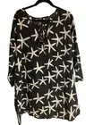 NWT Henna Black Beige Boho Pattern Bell Sleeve Tunic Shift Mini Dress Size 1X