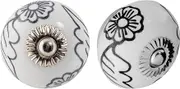 Nicola Spring 12 Pack Black/White Ceramic Round Drawer Knobs with Fixings - Flower Design Kitchen Cupboard Handle Pulls Ceramic Door Cupboard Knob for Cabinets, Drawers, Wardrobes, Dressers