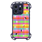 iPhone 16 Pro Ultra Bounce Case MagSafe Compatible Transparent Vibrant Neon Multicolor Checkered Hearts Stars Pattern