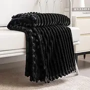 [DISSA] Fleece Blanket Throw Size – 51x63, Black – Soft, Plush, Fluffy, Fuzzy, Warm, Cozy – Perfect Throw for Couch, Bed, Sofa - with Pompom Fringe - Flannel Blanket Throw Blanket