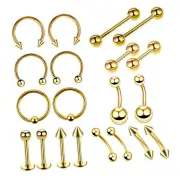 20 Set Piercing Jewelry Kit Stainless Steel Nose Ring Lip Tongue Eyebrow Tragus