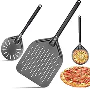 [Simsky] 12 inch Premium Pizza Peel, Perforated Pizza Peel, 6 inch Pizza Turn, Made of Hard anodised Aluminium with Non-Slip Handle, Bread Scoop for Lifting and Turning Homemade Pizza Bread