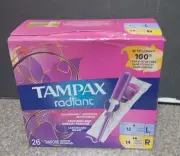 Tampax Radiant 26 Tampons Unscented 12 Light & 12 Regular
