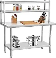 Stainless Steel Table with Overshelves, 36" X 24" Commercial Work Table with 36" X 12" Shelf, Metal Kitchen Prep Table & Shelving Combo