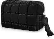 Quilted cosmetic bag, puffy makeup bag, checkered cosmetic bags With Divider, Waterproof Travel Toiletry bag For Women Travel Essentials(Black), Black, Purple