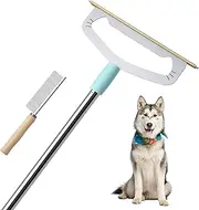 Large Metal Carpet Rake Pet Hair Removal Tool – 58” Handle Thicker Poles 12” Wide Dog Cat Hair Remover– 4 Length Adjustable Pro Pet Fur Removal Broom, Stairs Rug Carpet Brush