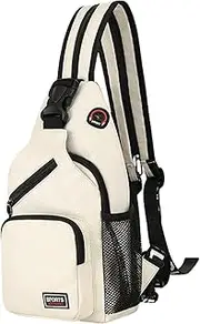Chest Bag Backpack Women's Men's Sling Bag Backpack with Headphone Hole Sling Shoulder Bag Casual Daypack with Shoulder Strap for Outdoor Sports Travel Shopping, White, Siehe Beschreibung,