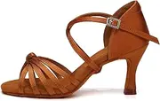 [HIPPOSEUS] Women's Satin Latin Dance Shoes Professional Ballroom Salsa Practice Performance Dance Shoes with High Heel