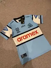 Size Small 2025 Cronulla Sharks NRL Jersey with Embroidered Patches and Logo
