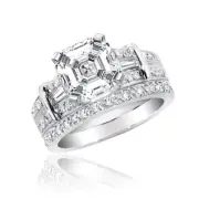 GIA Certified Diamond Bridal Set Ring 3.25 Carat Asscher Cut 18k White Gold