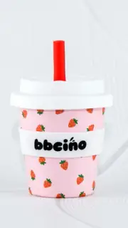 BBCINO Berry BB 120ml Reusable Cup Pink Strawberries Silicone Straw BNIB