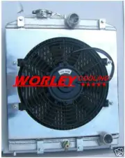 QLD-2Row Aluminum Radiator&shroud+fan For Honda Civic EK EG 92-00 MT 32mm pipe