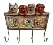 Metal Key Holder Coat Hanger Envelope Holder 4 Dogs Hooks 3 D Design. New