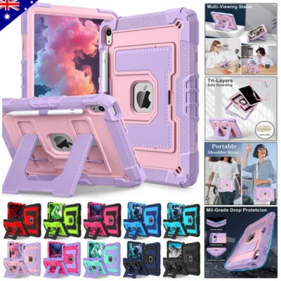 For iPad 7th 8th 9th 10th 11th Gen Shockproof Stand Case Heavy Duty Cover Strap